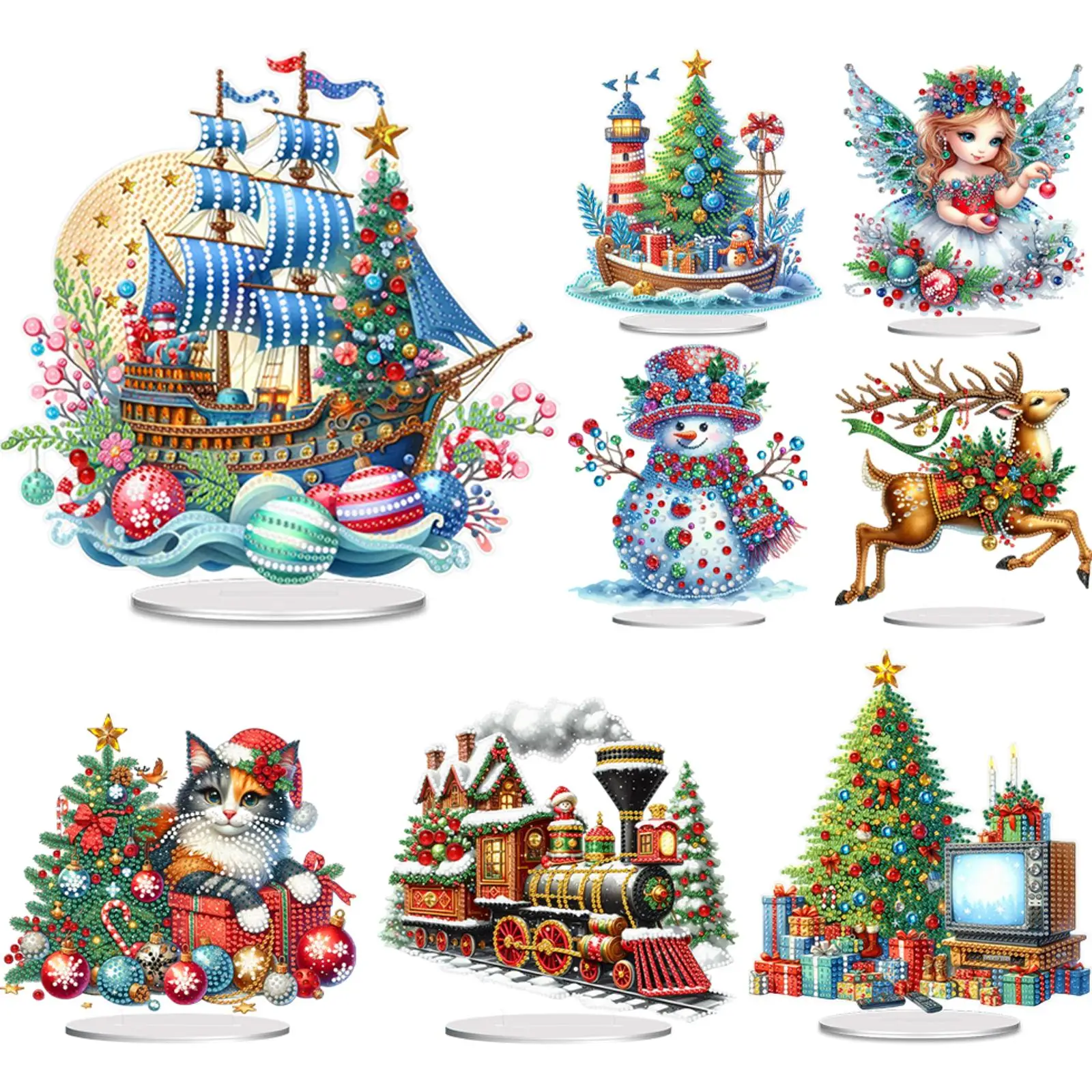 

Акриловые рождественские кошки особой формы, настольные наборы украшений для алмазной живописи, стразы, настольные украшения для домашнего офиса, декор