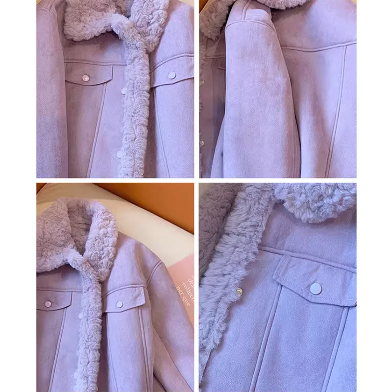 Women\'s Lamb Wool Single-Breasted Thick Warm Chic Jacket, Elegant Overcoat, Loose, Fur One, Autumn, Winter, New