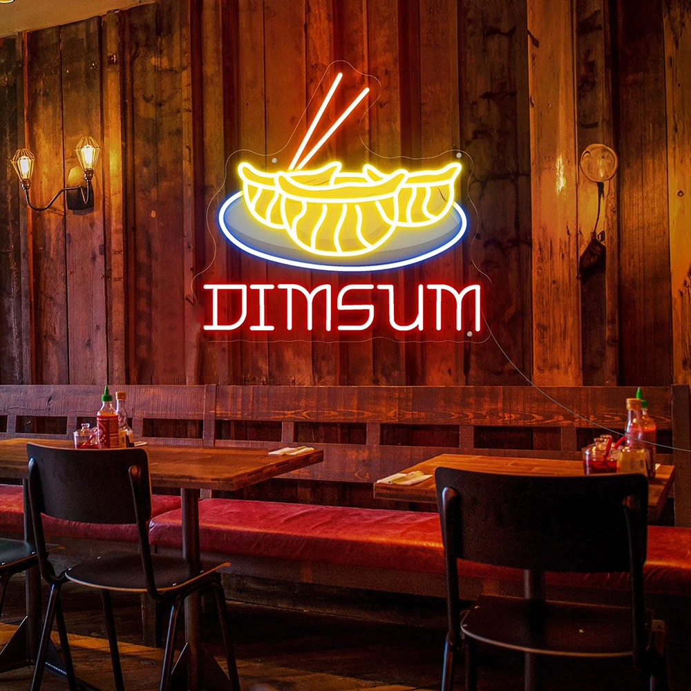 Dim Sum Open Neon Sign Chinese Food Sign Restaurant Kitchen Window Decor LED Light Custom Food Shop Neon Opening Led Signs