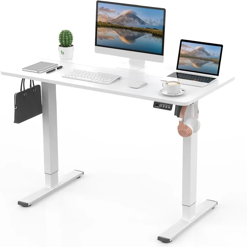 

Electric Height Adjustable Standing Desk 110x60cm (43.3"x23.6"), Sit Stand Desk with Splicing Top for Home Office (White Frame +