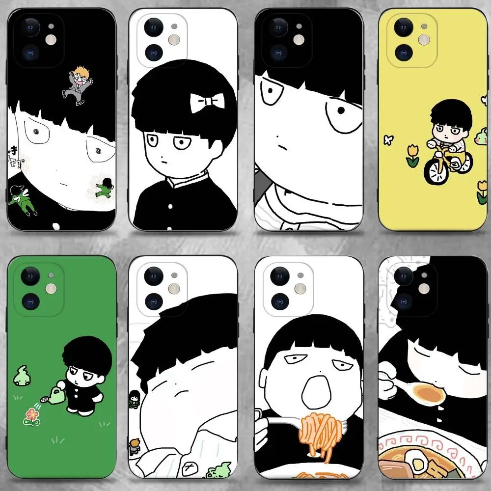 

Mob Psycho 100 Anime Phone Case For iPhone 16,15,14,13,12,11 Plus,Pro Max,XS,X,XR,SE,Mini,8,7,Soft Silicone Black Cover