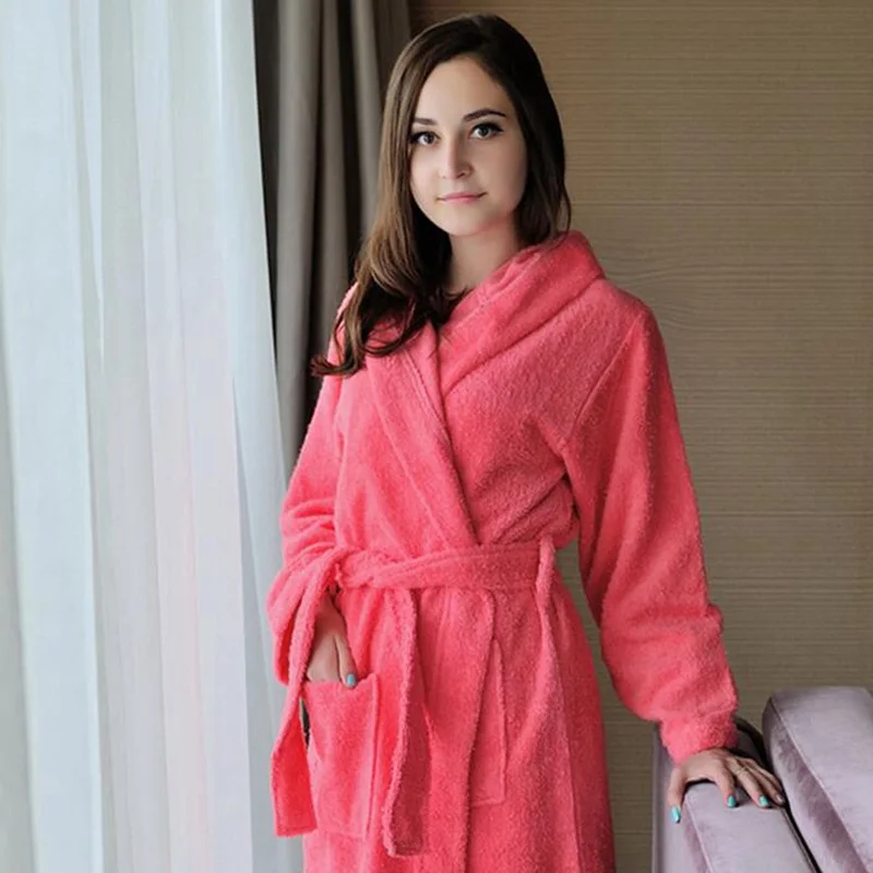 Badjas met capuchon Heren 100% katoen Lange badstof handdoek Grote en lange handdoek Badjas Dames Slapen Kamerjas Basic Hoteljas