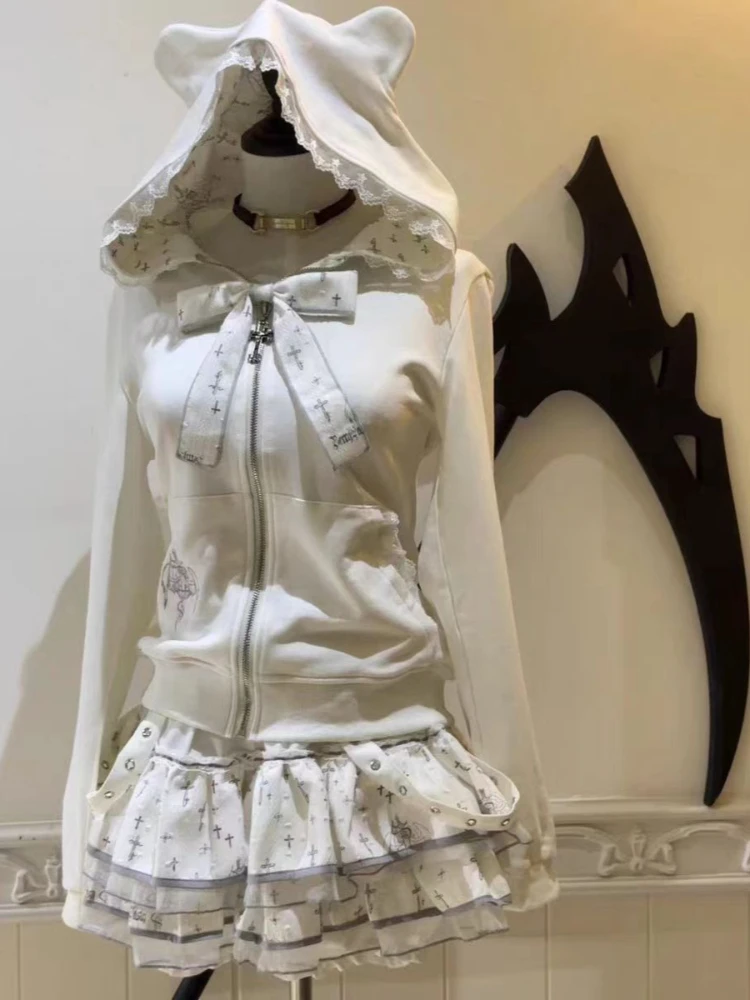 Японский сладкий кавайный комплект из 2 предметов с длинными рукавами, женский дизайн, модный осенний бант, короткая юбка-тортик, шикарная одежда с капюшоном Хепберн, новинка