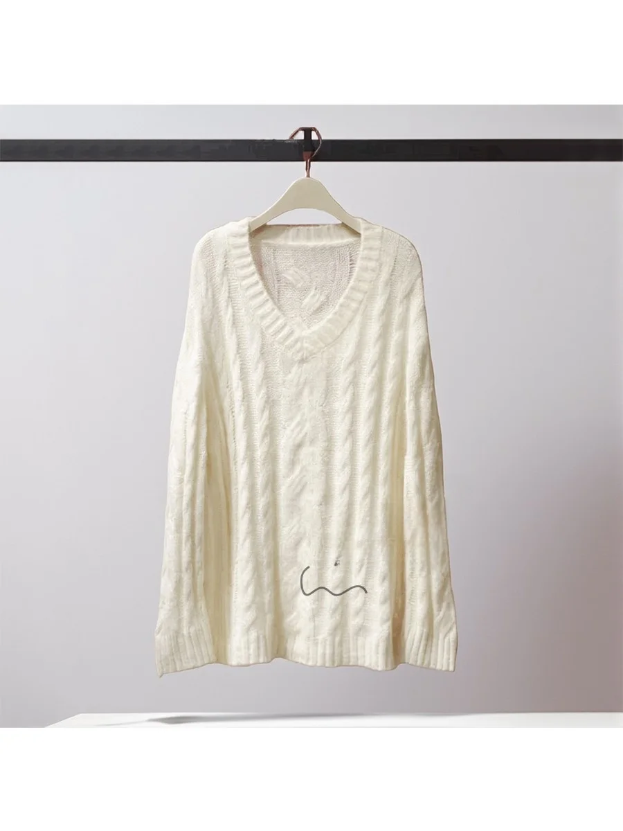 

Loose Fit V-Neck Knitted Sweater Women's Fashionable Versatile Lazy Style Winter 2025 Knitwear Casual Comfortable Sweater