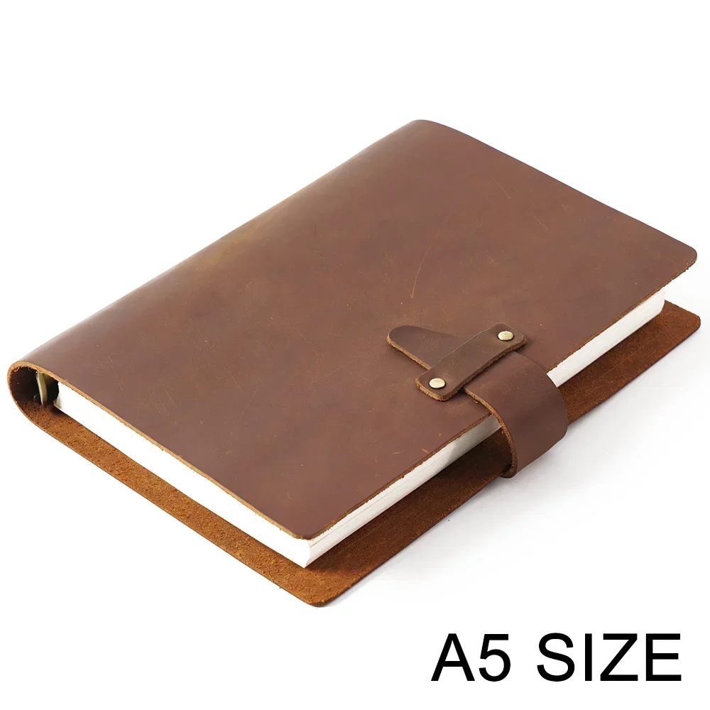 Vintage Design High Quality Natural Leather Rings Notebook A5 Size Diary Brass Binder Sketchbook Agenda Planner Stationery