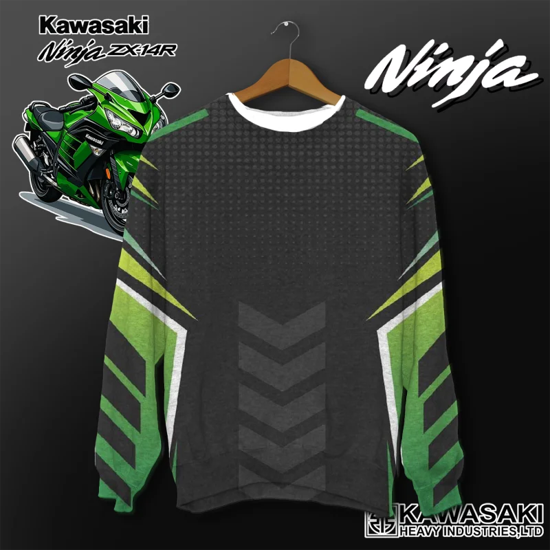 كاواساكي دراجة نارية سباق فريق الرجال تي شيرت طويل الأكمام ربيع الخريف بلايز الشارع الكتابة على الجدران الملابس العصرية نمط ريت #3