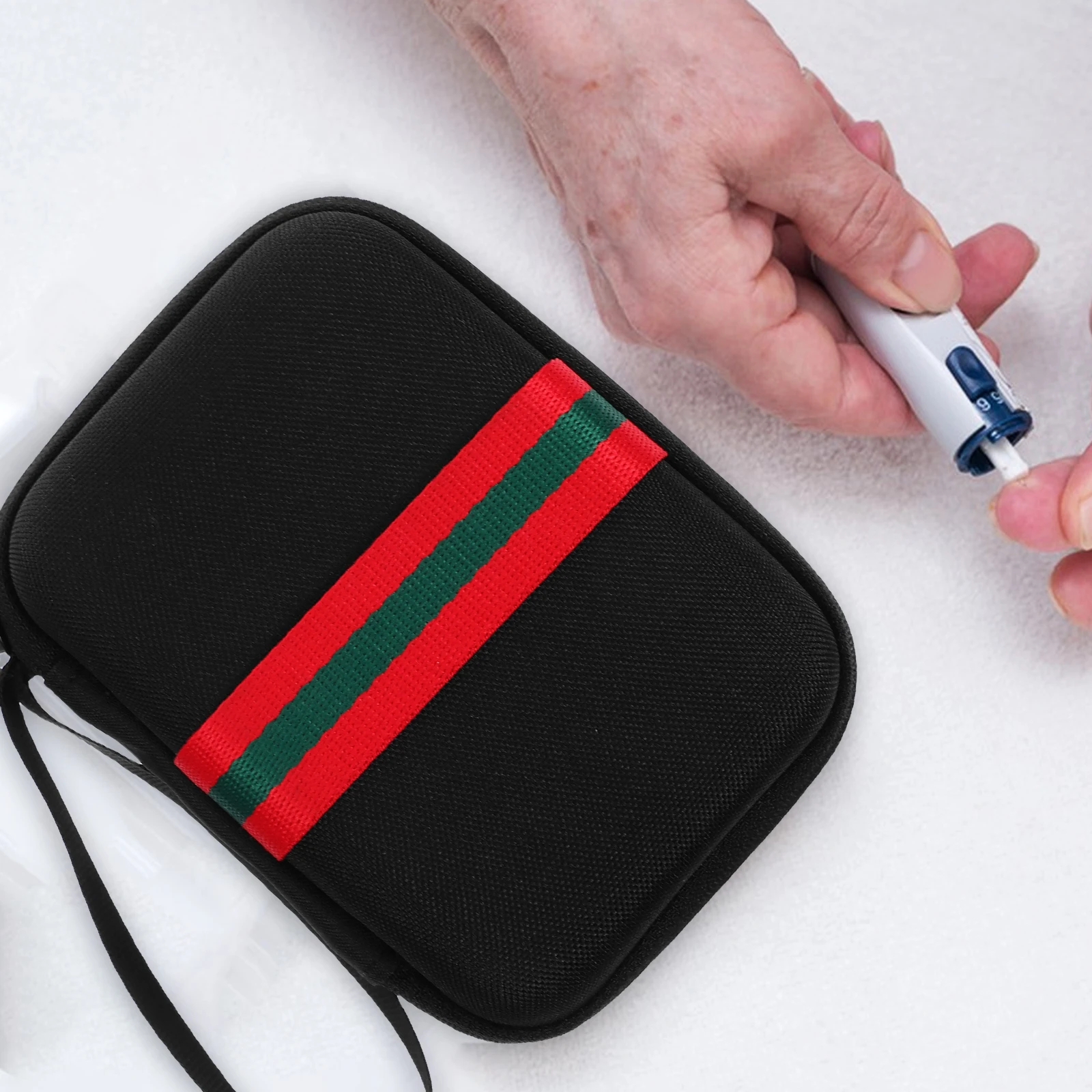 

Blood Glucose Meter Storage Bag Portable Travel Case for Small Devices Black Tools Bag Tester Pouch Health Monitoring