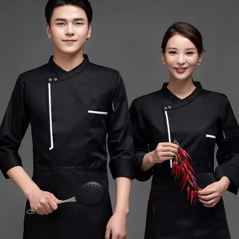 

Униформа шеф-повара, с длинными рукавами, для осени и зимы, рабочая одежда для кухни отелей и ресторанов, большой размер, чисто белая, со скрытыми элементами декора.