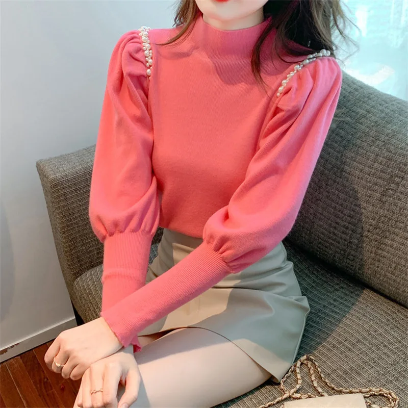 Sweter dasar rajut setengah leher tinggi untuk wanita di musim gugur dan musim dingin, Sweater Dalaman bergaya dan serbaguna, atasan Slim Fit