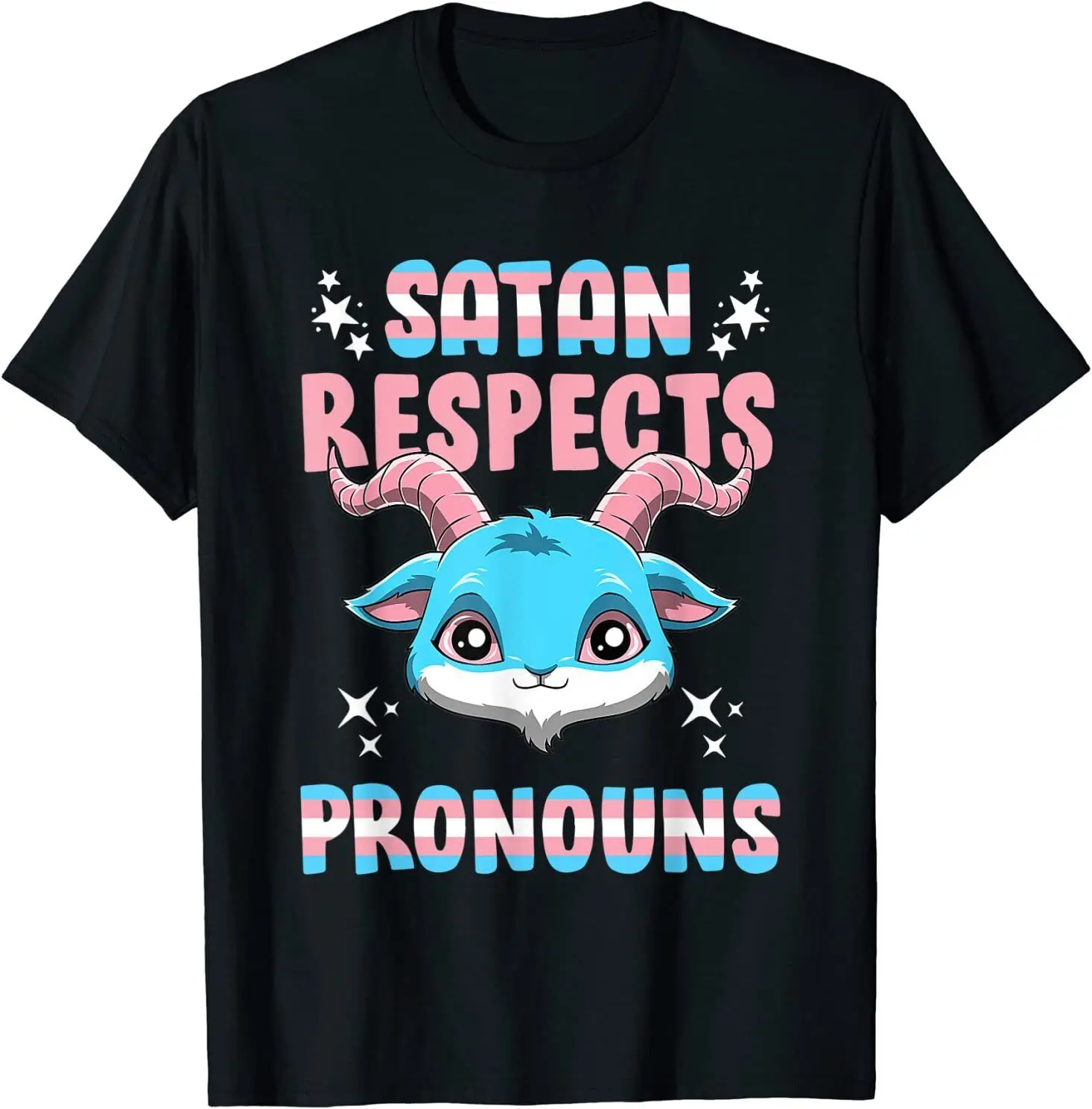 Transgender Satan Respect Pronouns Pentagram Trans Flag T-Shirt Size S-5XL