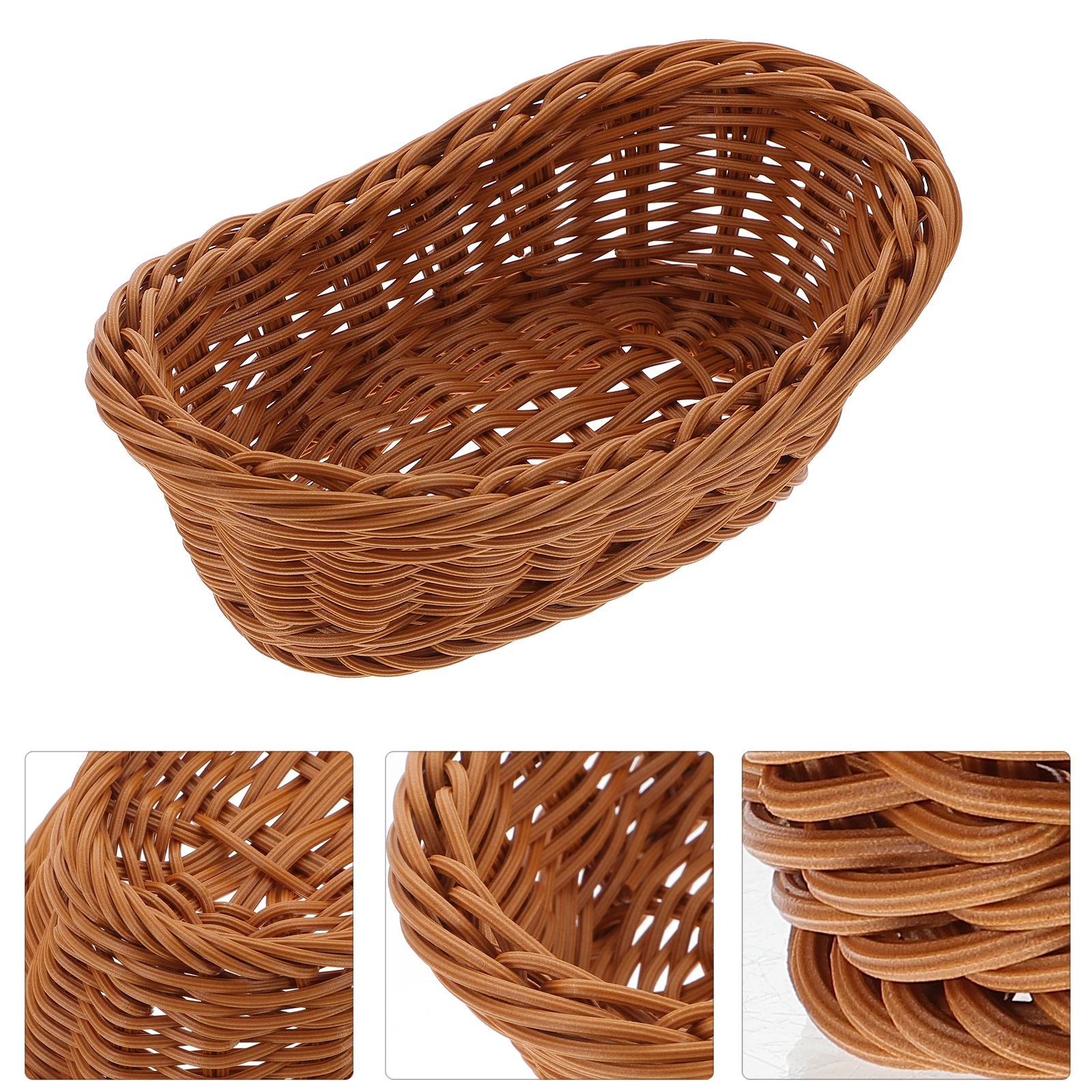 

2 Pcs Woven Baskets Imitation Rattan Storage Kitchen Fruit Basket Plastic Container for Home Office Food Storage 19x13x7.5cm