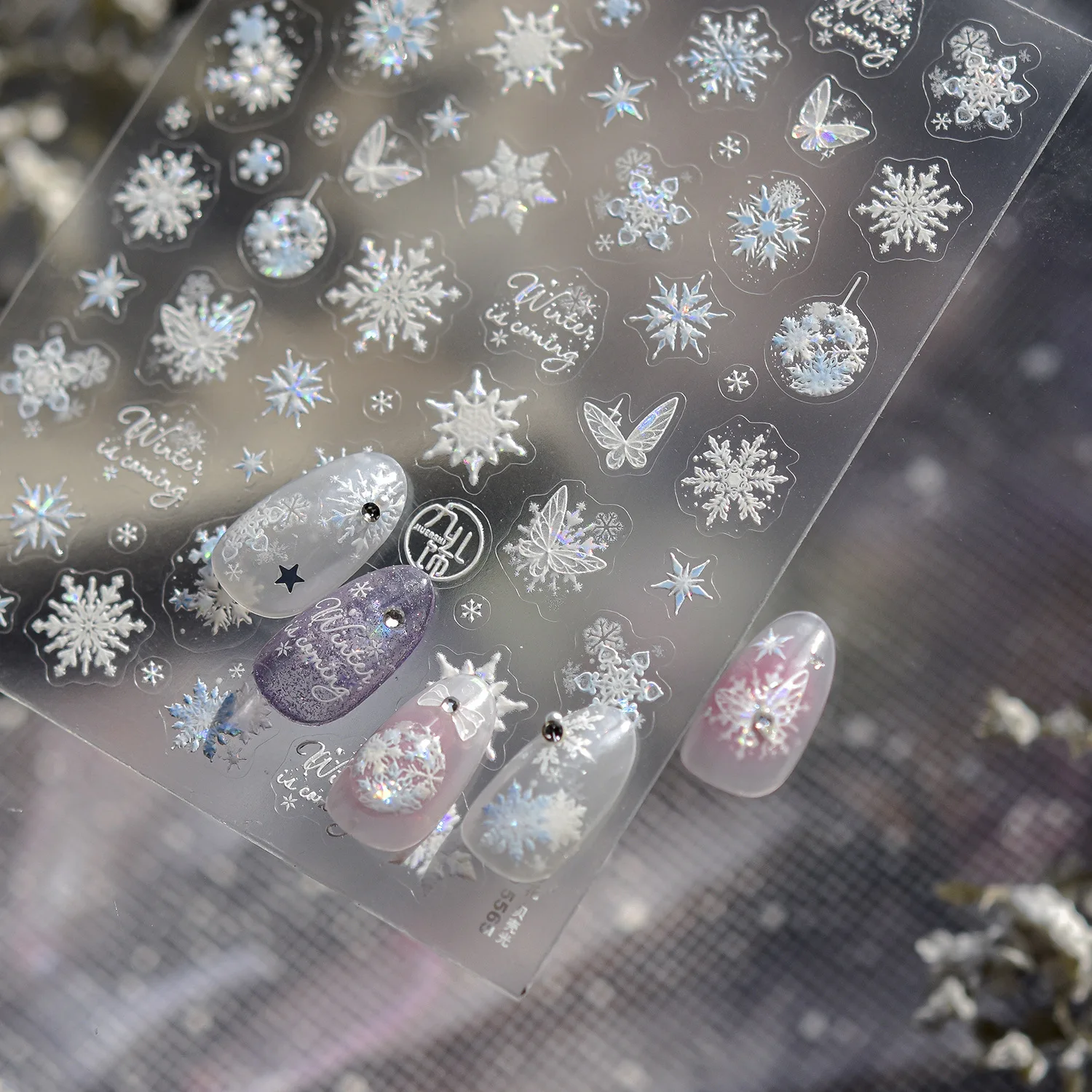 Esqustici adesivi per unghie farfalla fiocco di neve 5D Shell Light Winter Dreamy Nails Art Decor Stickers Decalcomanie per unghie Capodanno fai da te