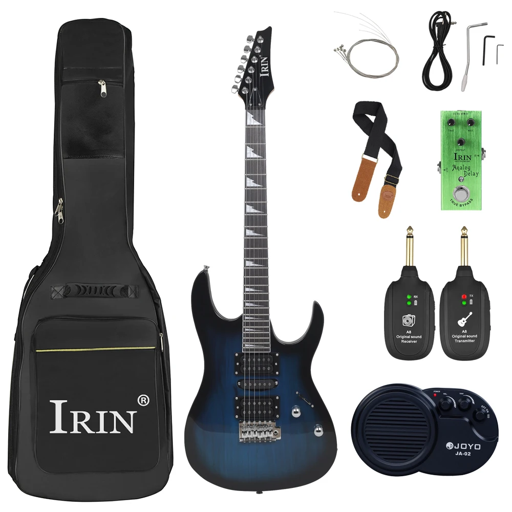 IRIN 39 Inch Electric Guitar 6 Strings 24 Frets Maple Body Neck Electric Guitarra With Amp Pedal Wireless Transmitter Receiver