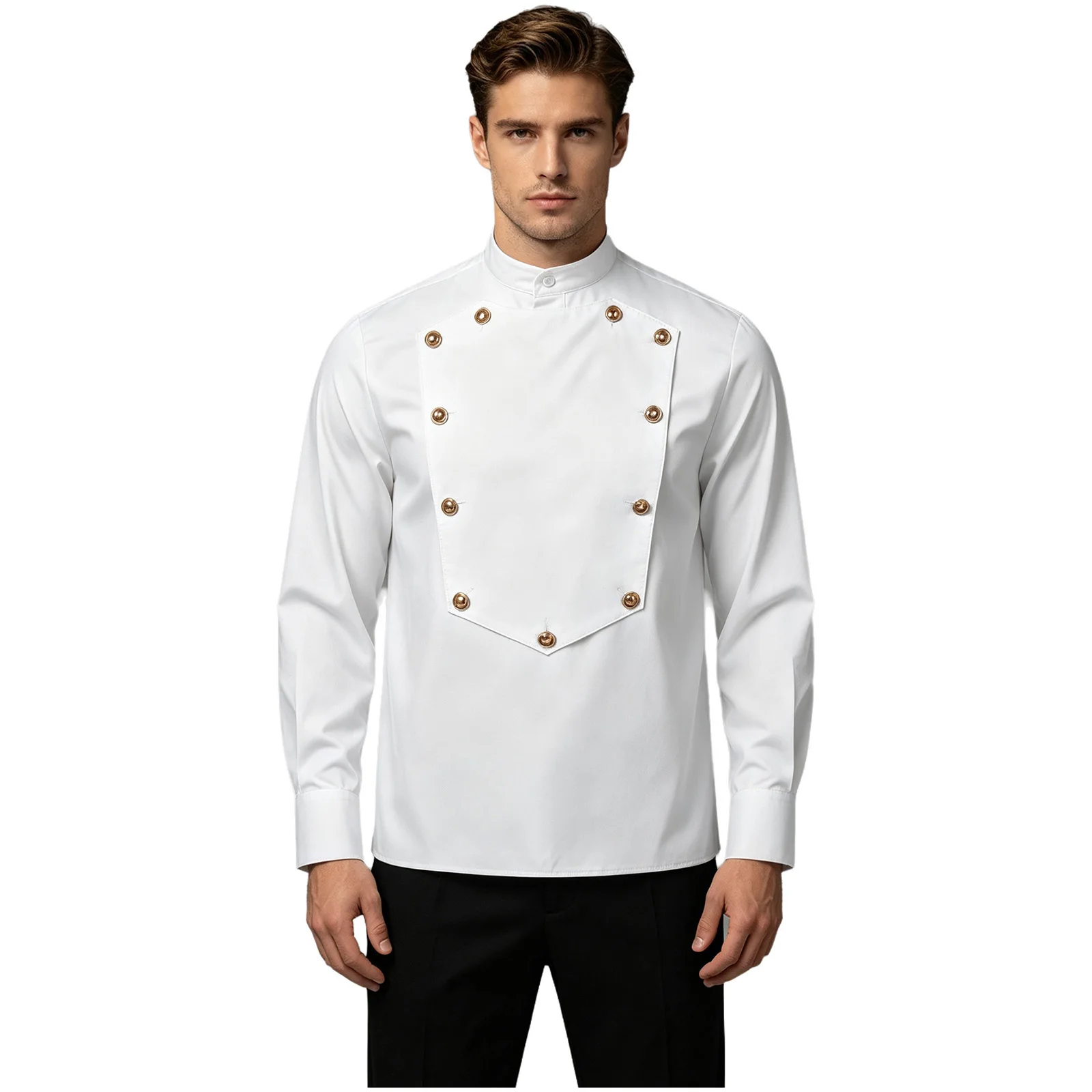 Mens Cowboy Shirt Front Button Panel Stand Collar Long Sleeves Tops for Carnival Parade Festival and Outdoor Country Concert