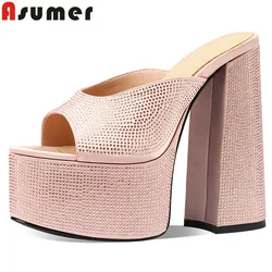 ASUMER 2024 New Size 33-41 Bling Silk Party Slippers Woman Thick Super High Heels Platform Slippers Top Sale Ladies Summer Shoes