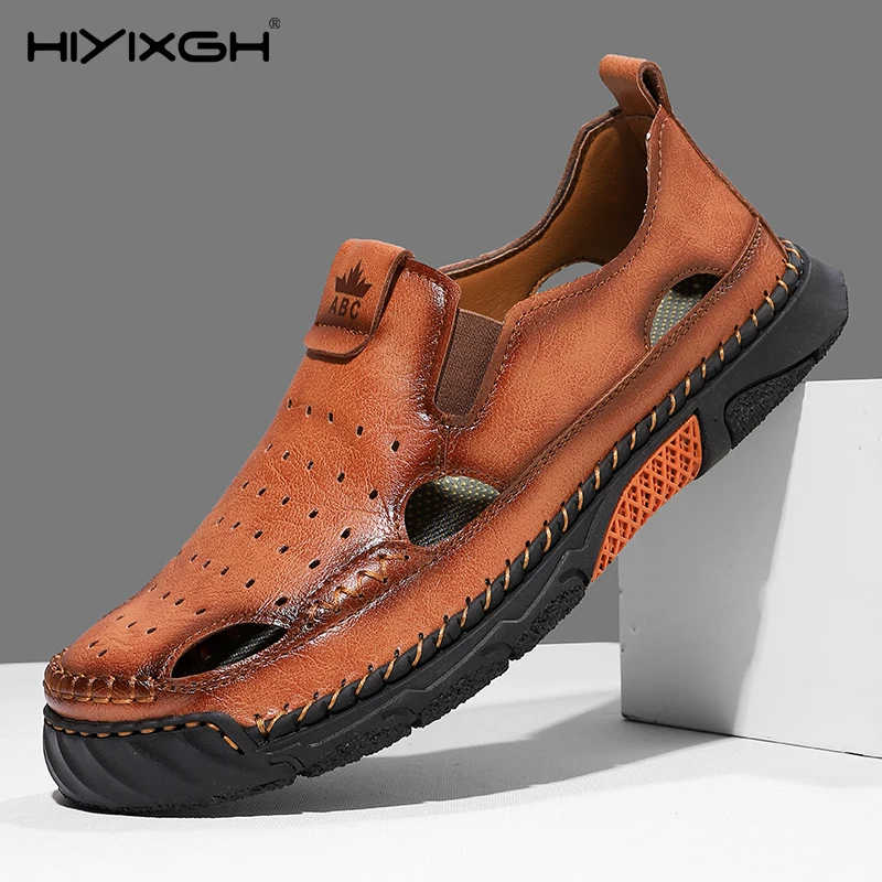 

Men's Vintage Loafers Retro Leather Slip On Shoes Comfortable Summer Outdoor Sandals Moccasin Style Casual Male Footwear