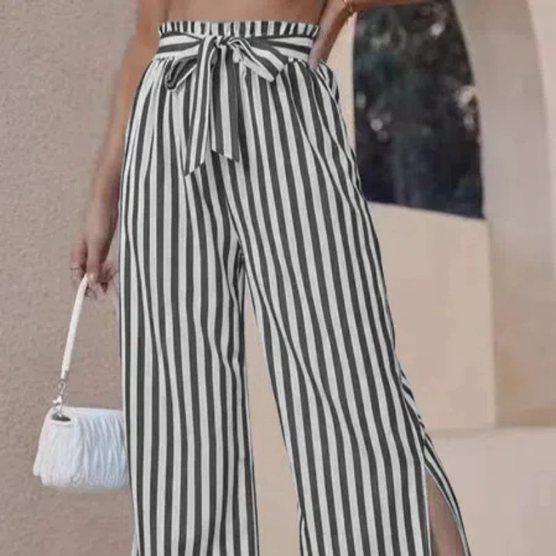 New Women's Loose and Fashionable Casual Slit Striped Pants for Women