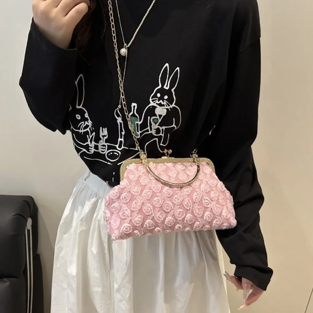 

Chain Party Banquet Bag Flower Handheld Kiss Lock Shoulder Bag Large Capacity Korean Style Crossbody Bag Photography Props