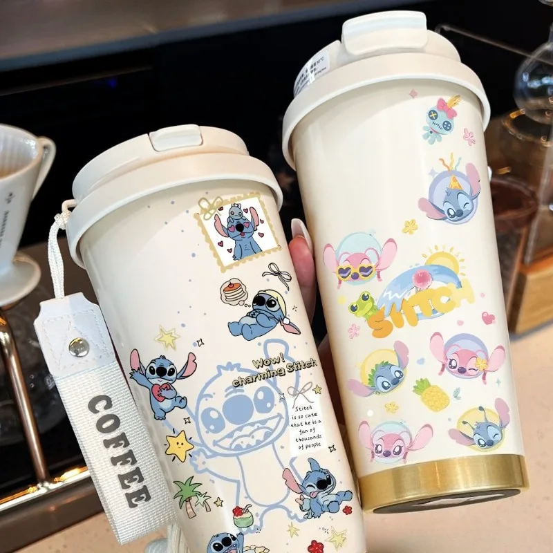كوب ترمس عالي القيمة من ديزني ستيتش للطلاب ذو سعة كبيرة، كوب قهوة بسيط من الفولاذ المقاوم للصدأ، كوب قهوة مزدوج الشراب جديد