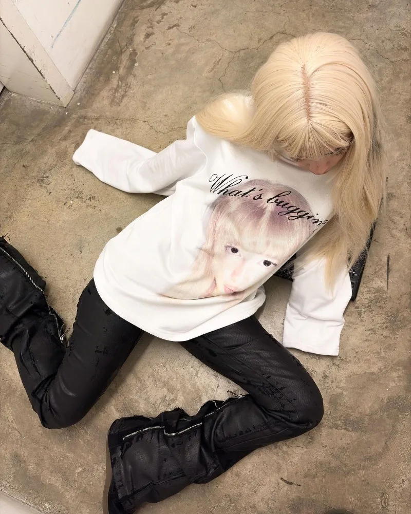 

Хип-хоп Harajuku Y2K графический топ женский High Street модный бренд повседневная футболка с круглым вырезом и длинными рукавами панк ретро уличная одежда