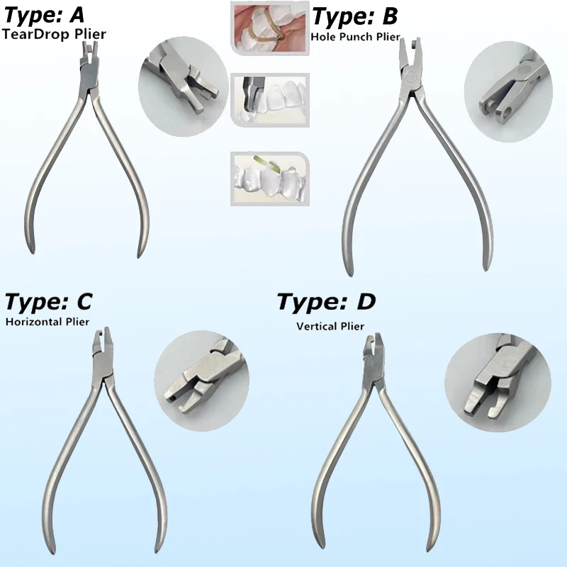 Stomatologiczne szczypce ortodontyczne Szczypce do formowania termicznego Dziurkacz Poziom pionowy Przecinak opadający łza Szczypce wyrównujące