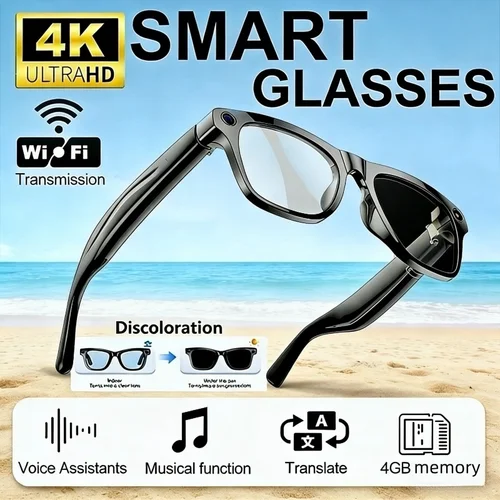 Imagen 1 del producto Gafas Inteligentes con IA 4K HD de Cambio de Color, Cámara de 100MP, Llamadas Bluetooth, Control por Asistente de Voz, para Motocicleta, Novedad 2026