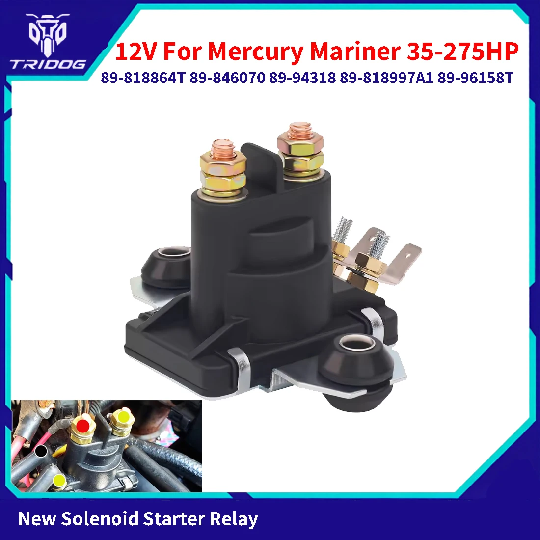 12V Starter Solenoid 89-96158T for Mercury Mariner 35-275HP Outboard MerCruiser 89-818864T 89-846070 89-94318 89-818997A1 Trim