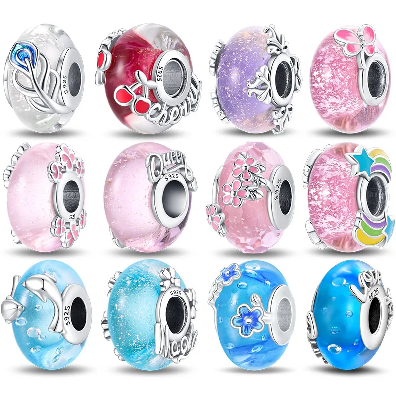 Neue 925 Sterling Silber Glänzende Farbige Zirkon-Glas-Charms Perlen für Frauen Passend für Original-Armbänder DIY Geburtstag Party Schmuck Geschenke