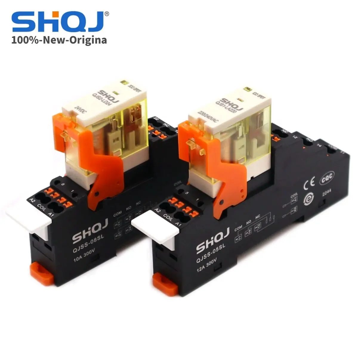 SHQJ 1CO/2CO industrial style power relay DIN Rail Mount Coil 12V 24V 110V 230V with light LED With Push-in terminal socket