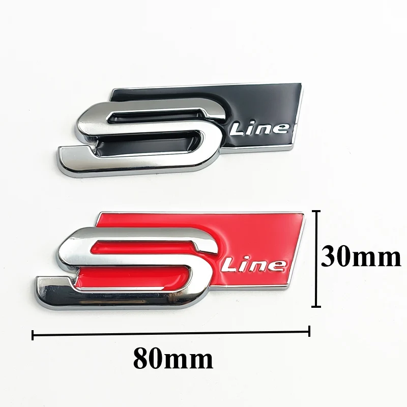 3D Big Metal Black Sline Logo S Line Emblem Car Badge For Audi A1 A3 A4 A5 A6 Q2 Q5 Q7 Q3 S3 S4 S6 TT S Line Sticker Accrssorie