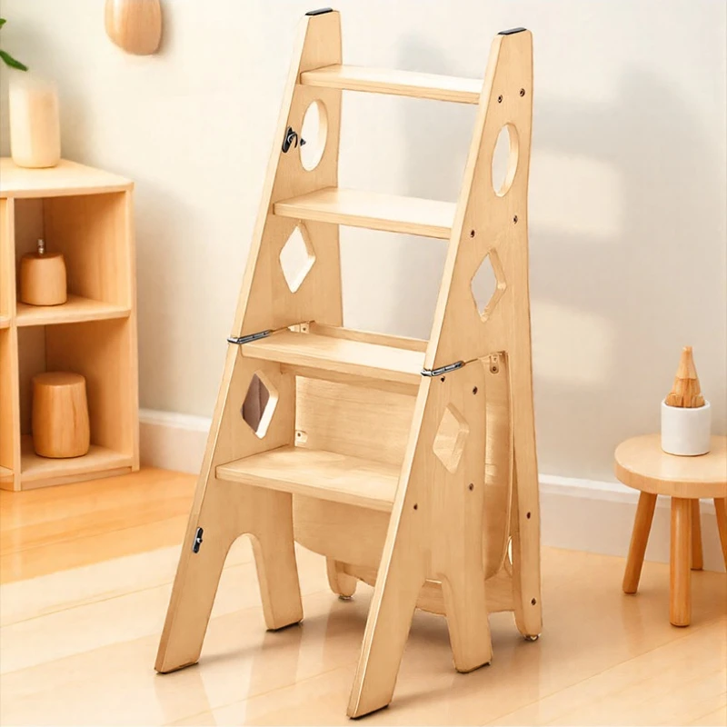 

indoor climbing step ladder folding kitchen multi-functional step stool household escalera plegable madera interior furniture