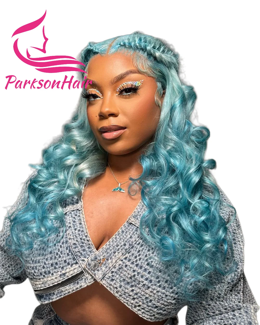 

Light Blue Colored Human Hair Wig Transparent 13x4 13x6 Lace Front Wigs For Women Pre Plucked Lace Frontal Wig Wavy Human Hair