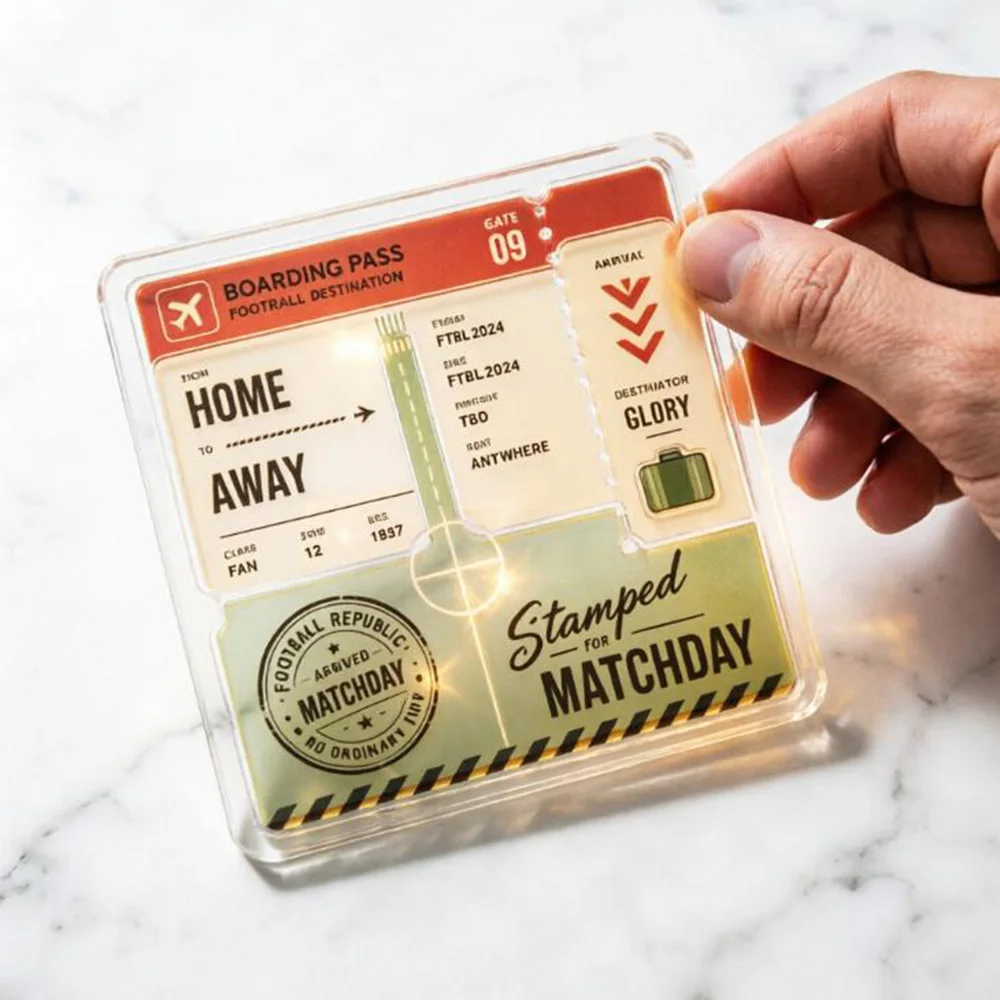 

Home Away Boarding Pass Acrylic Coaster Stamped Matchday Football Fan Gift Desktop Decor Party Favor for Game Night