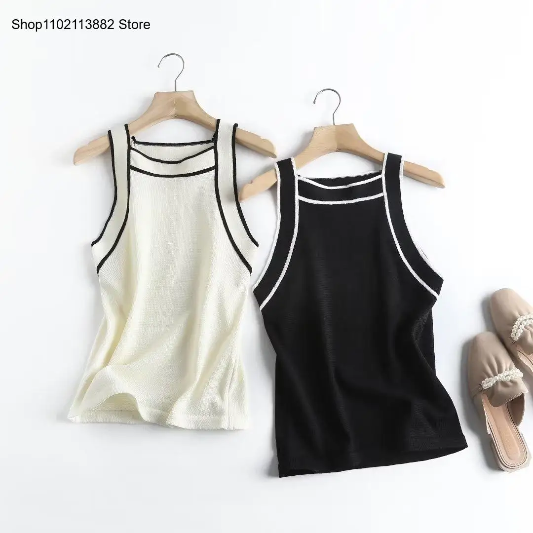 Women Sleeveless Slim Vest Fashion White Vest Y2K Style Tight Knit Vest