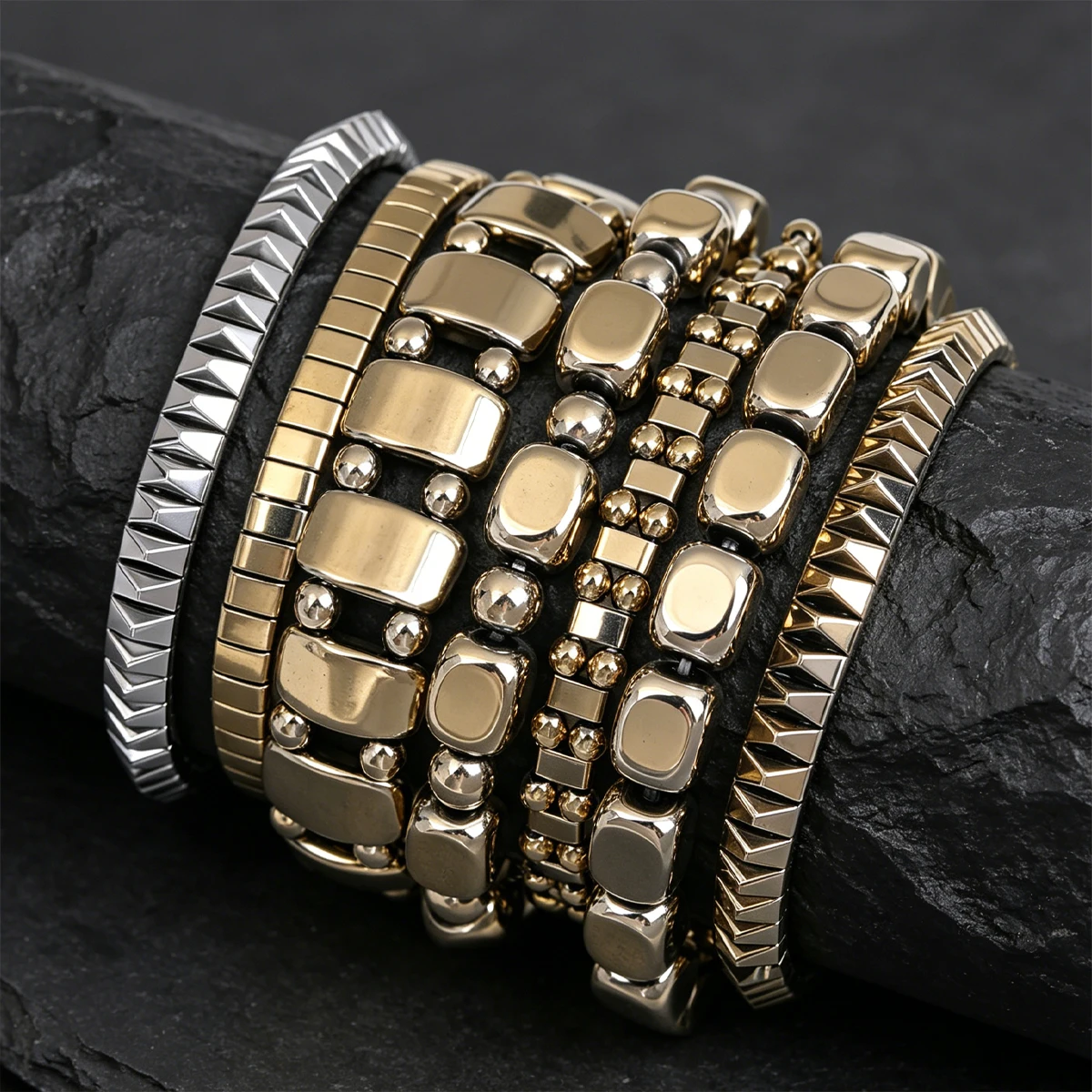 Classical Hematite Energy Beaded Elastic Magnetic Therapy Health Care Loss Weight Bracelets Slimming Health Care for Men Women