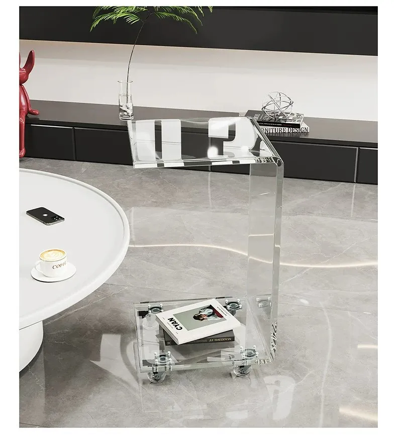 HYS acrylic transparent side table living room side sofa removable tea table coffee table hotel mobile trolley