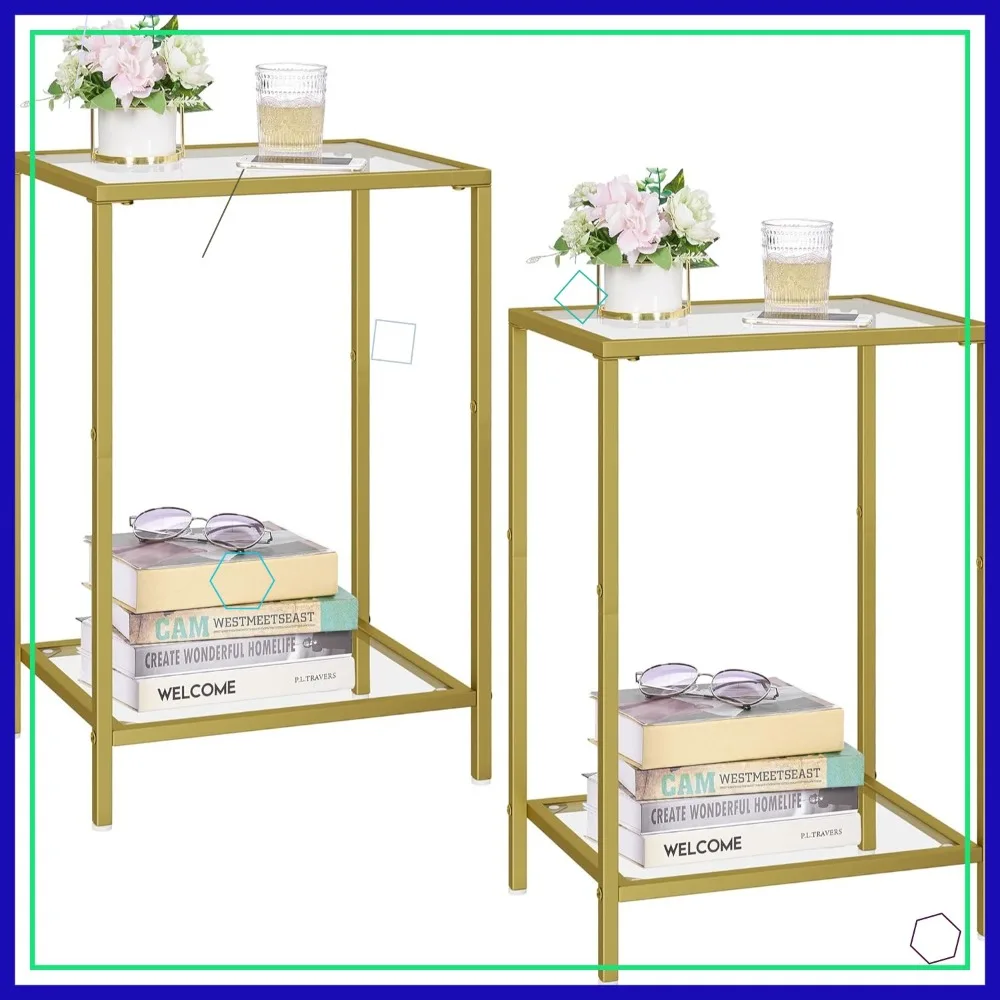 

Современный набор из 2-х прикроватных тумбочек с закаленным стеклом и полками для хранения, золотистая отделка, для гостиной или спальни