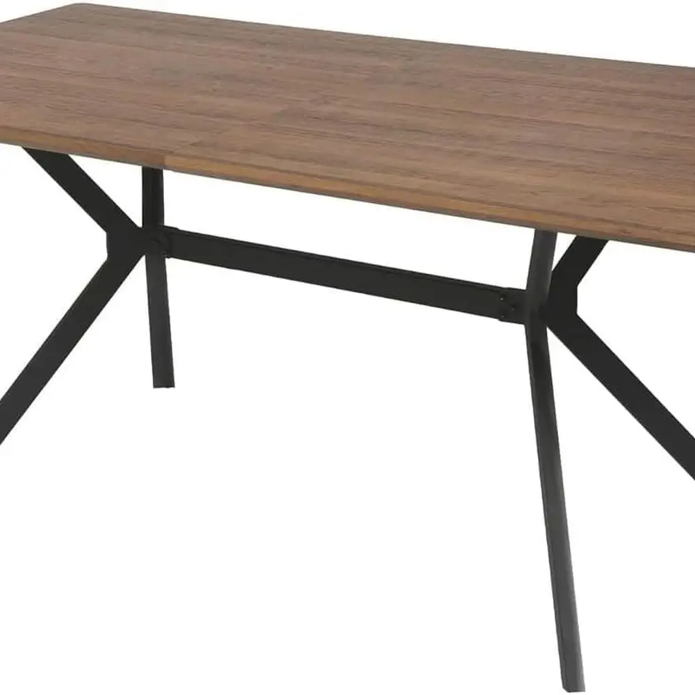 طاولة طعام من خشب الجوز في منتصف القرن، مقاعد 6-8، طراز صناعي بأرجل معدنية #1