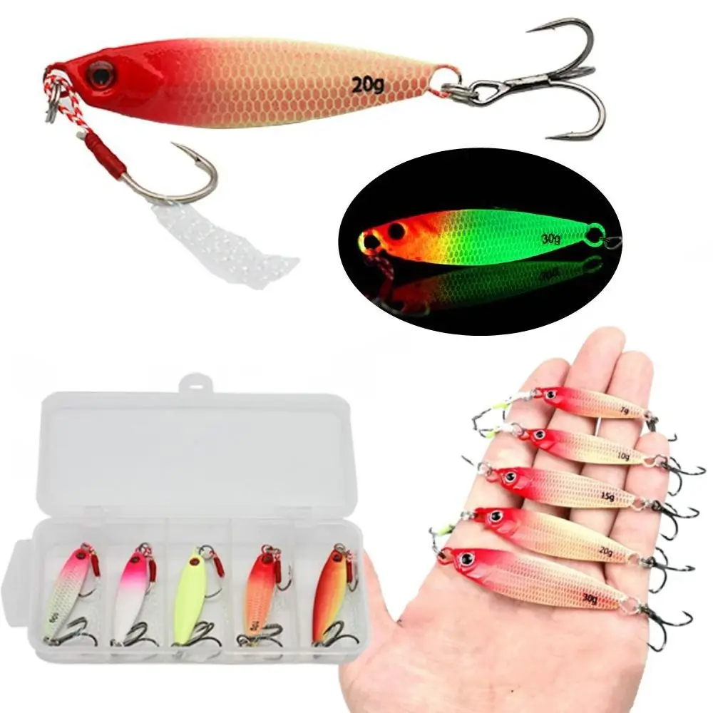 

5Pcs Crank Hook Luminous Fishing Lures Hooks 5 Size Rotating Tail Simulation Fish Lures 3D Eye Colorful Fishing Lures Kit