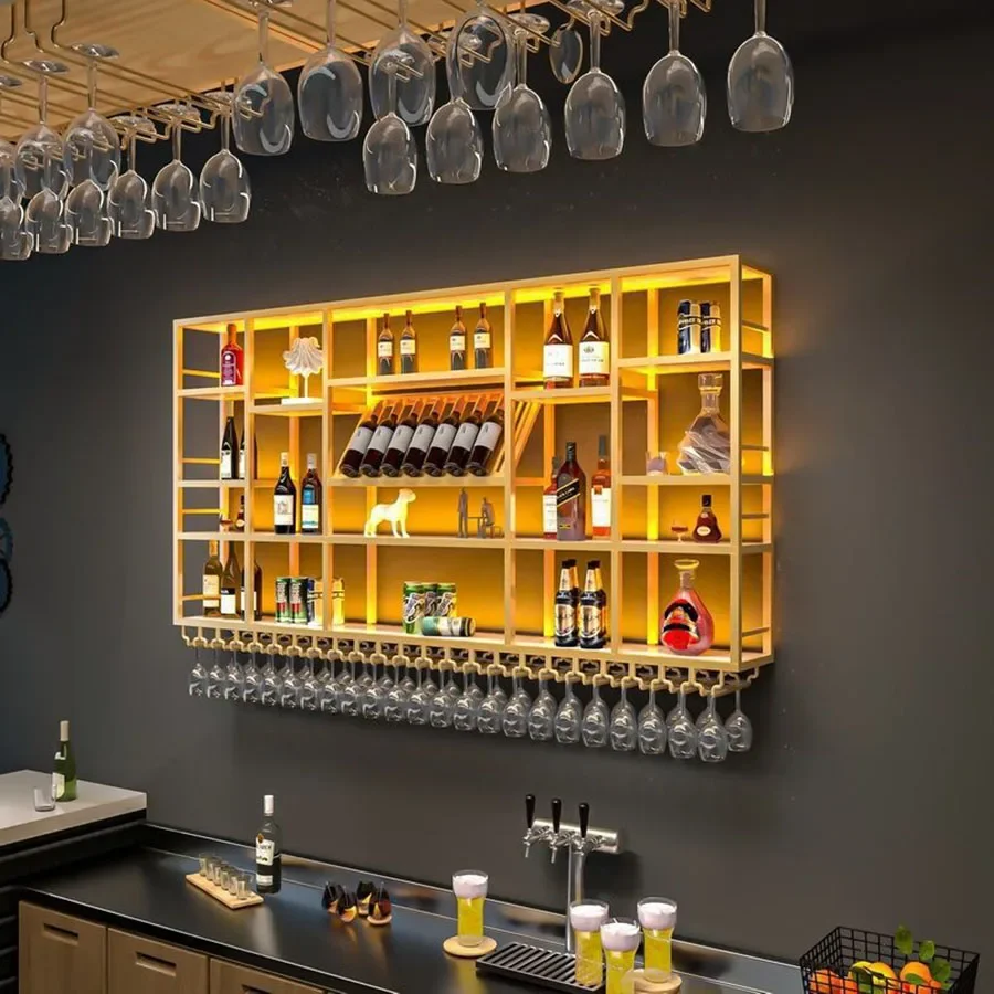 Alcohol Display Wine Cabinet Wall Hanging Drink Storage Led Lights Decor Shelf Nordic Wine Rack Whisky Mobiletto Club Furniture