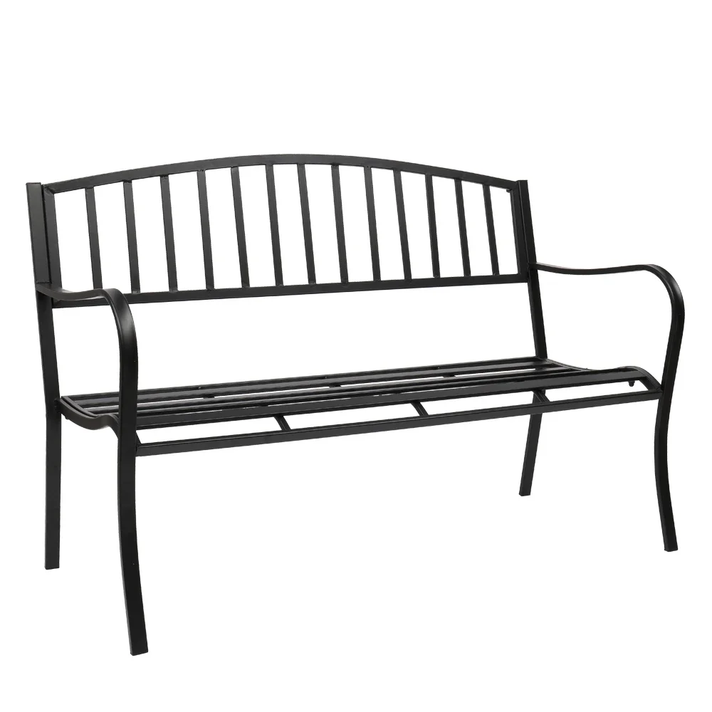 

51" Patio Park Garden Outdoor Bench Patio Porch Chair Vintage Backyard Seat Furniture Iron Frame Black Easy Assemble Clean[US-W]