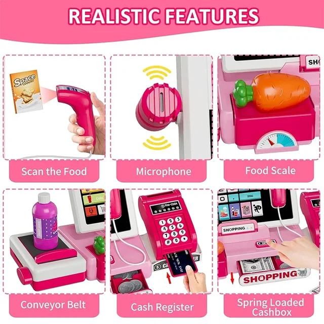 Shopping Cash Register Playset with Real Calculator, Pretend Play Store, Learning Toy, Christmas/Halloween/New Year Gift 4 Shopping Cash Register Playset with Real Calculator, Pretend Play Store, Learning Toy, Christmas/Halloween/New Year Gift 4