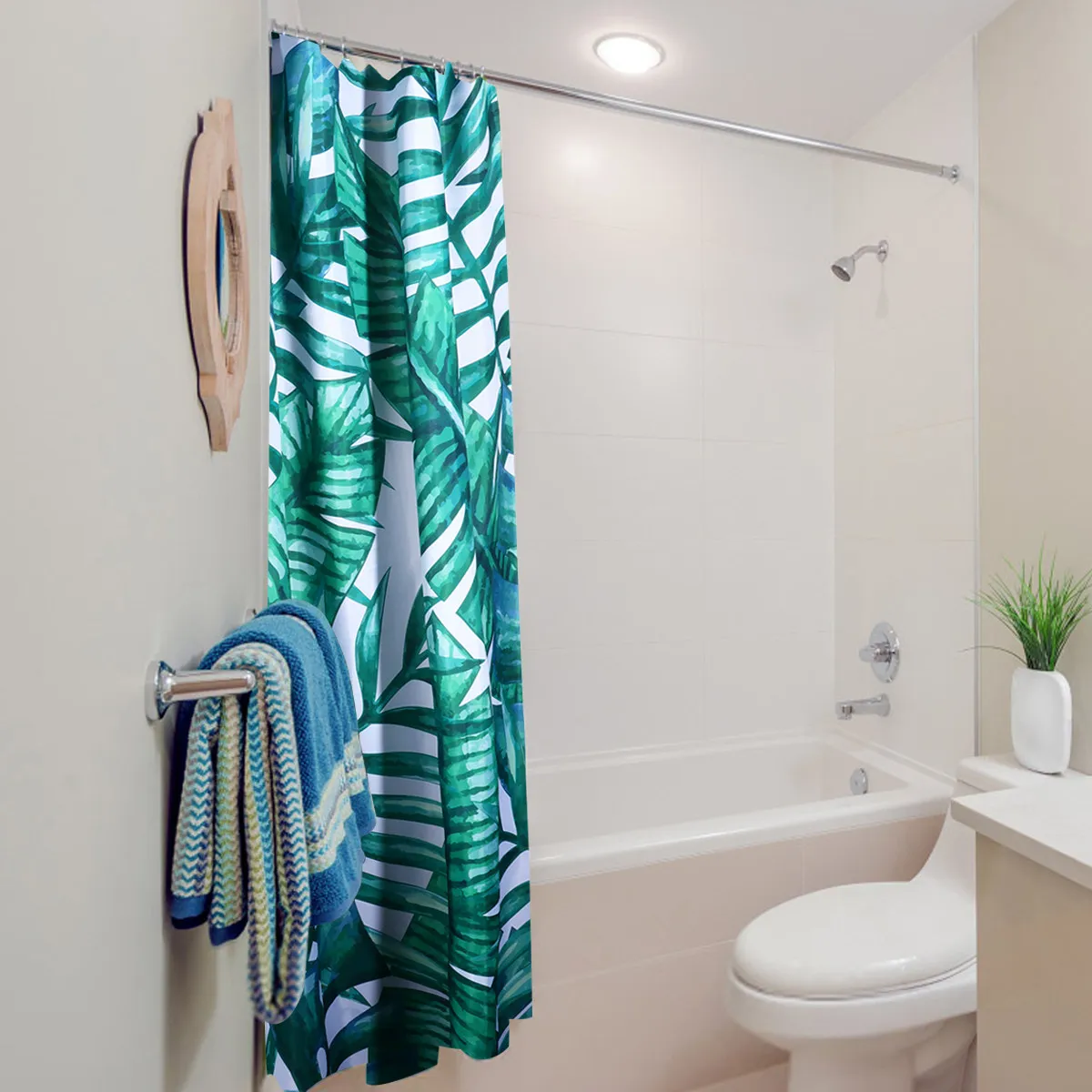 

Japanese Banana Leaf Waterproof Shower Curtain Polyester Bathroom Curtains Mildew Resistant Easy Clean Home Hotels Dorms 3D