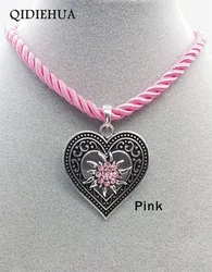 New Fashion Three Strand Rope Pendant Necklace Vintage Heart Edelwiss Flower Necklace for Women German Oktoberfest Jewelry Gift