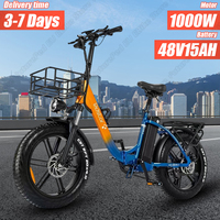 Ridstar Electric Bike 1000W Brushless Motor 48V15AH Lithium Battery Aldult E-bike 20*4.0 Inch Fat Tire Foldable Electric Bicycle