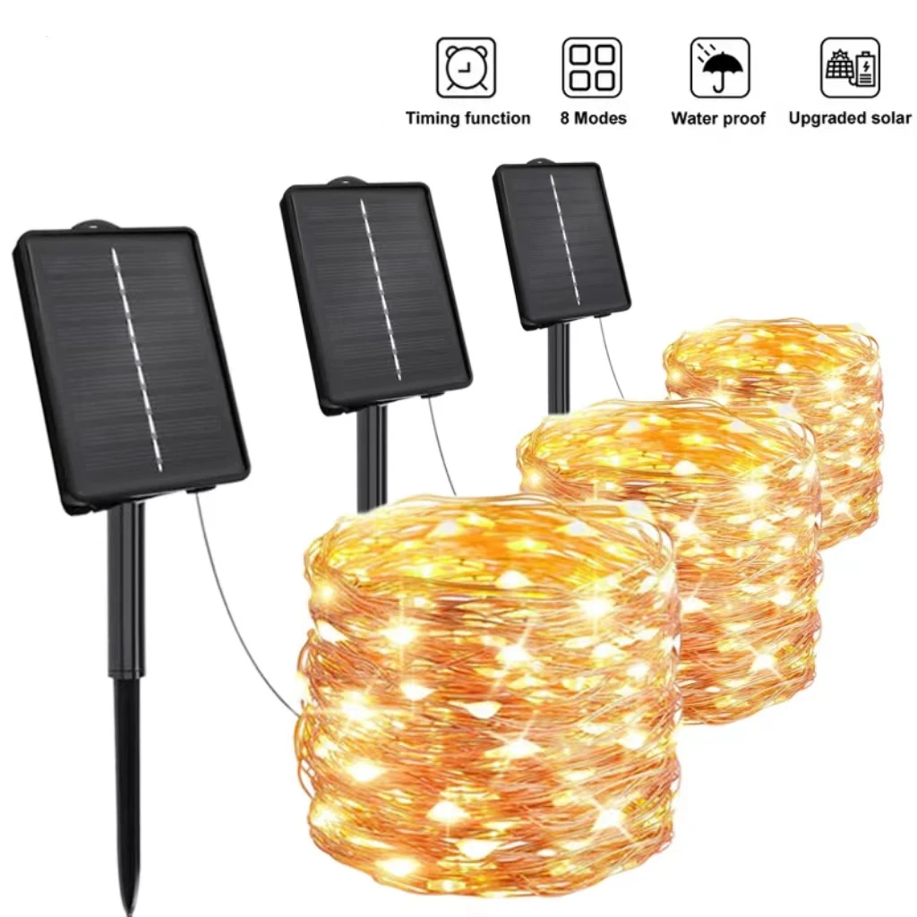 Solar string light 8-mode timer waterproof fairy light for courtyard Christmas tree party garden decoration