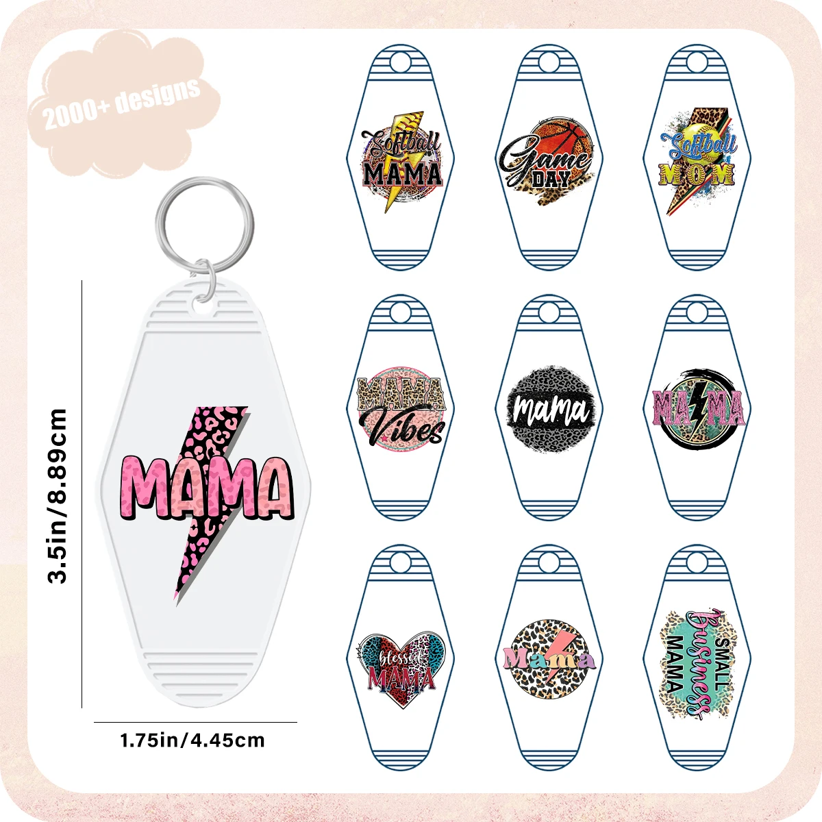 5PCS Lightning MAMA Leopard Printing UV DTF Key Chain Stickers for Girl Sticker Labels DIY Logo Waterproof