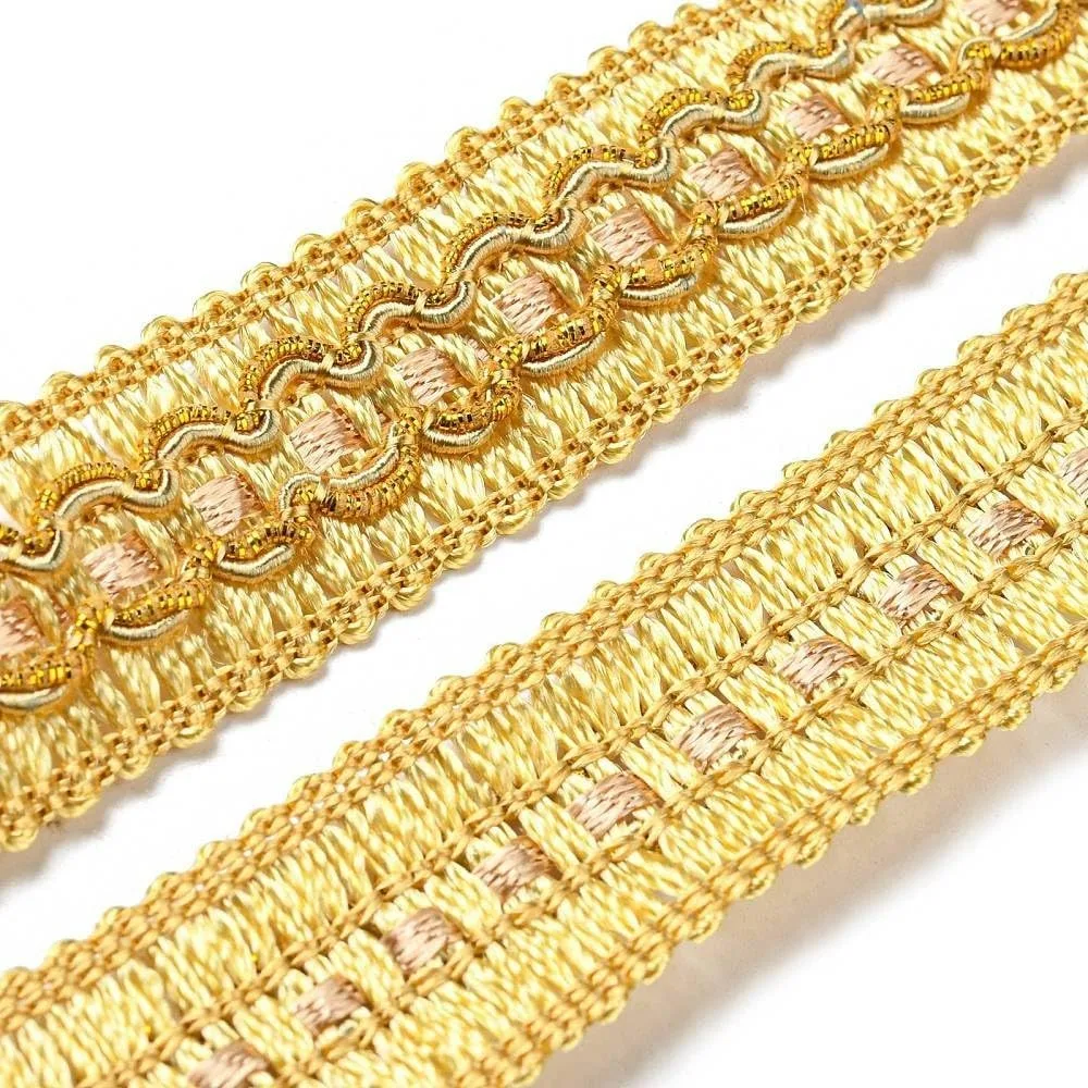 14m/15.3 Yards Golden Gimp Braid Trim 0.79 inch/20mm Corrugated Lace Ribbon Decorative Fabric Ribbon Golden Craft Trim