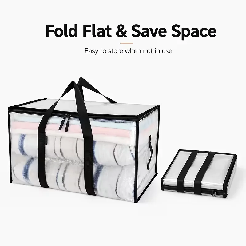 5pcs Heavy-Duty Moving Bags with Reinforced Handle - Oversized Storage Totes, Snap-Close Lid & Plastic Suitable for Clothes, Quilts,, Moving Supplies - Space Saver Bags(Includes 3 Drawstring Pockets)