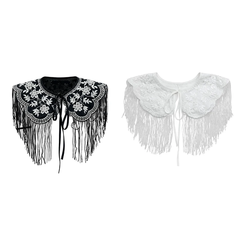 DXAE Decorative Shoulder Collar with Embroidery and Fringe Trim Detail False Collar